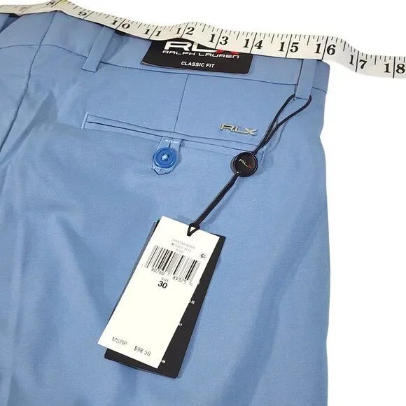 NWT RLX Ralph Lauren Mens Classic Fit Golf Shorts Blue Size 30 Chino Quick Dry - Picture 12 of 13